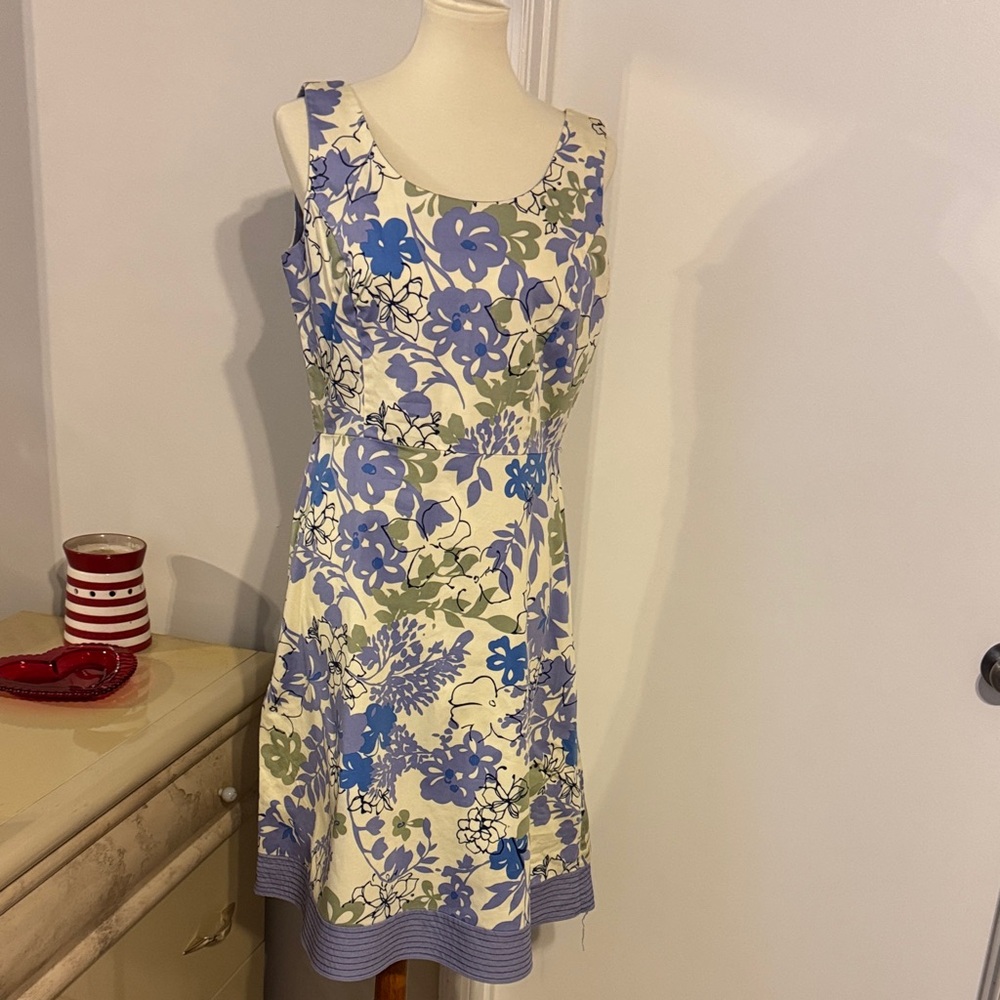Studio I Cream Midi Dress with Blue and Green Floral Print